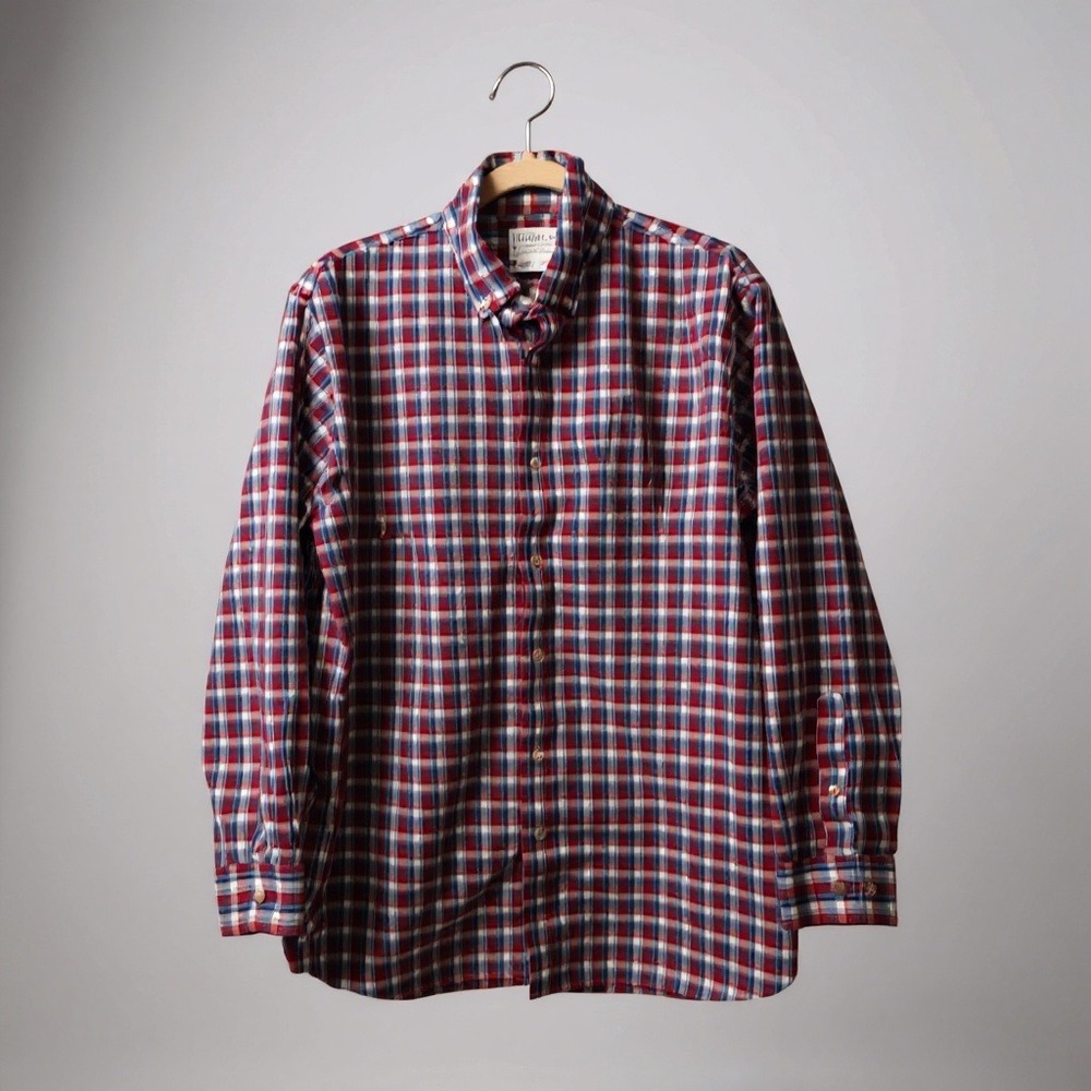 LL Bean Mens Traditional Fit Red Blue Plaid Long Sleeve Button Down Shirt L Reg‎